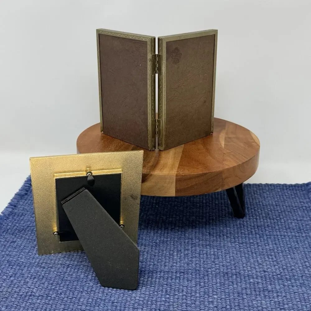 Vtg Mini Lot Bi-fold Picture Frames Metal 2.5x3.5 Gold Brass Tone MCM Hinged